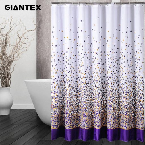 GIANTEX Sporadic Block Pattern Polyester Bathroom Waterproof Shower Curtains With Plastic Hooks U1027