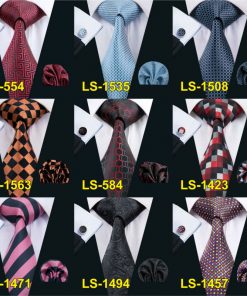 LS-822 Mens Tie Black Paisley 100% Silk Classic Barry.Wang Tie Hanky Cufflinks Set For Men Formal Wedding Party Groom Hot Sell 1