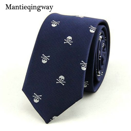 Mantieqingway Neck Ties for Men 6cm SKinny Polyester Silk Neckties Skull Print Business Neckwear Corbatas Wedding Suits Gravatas 2