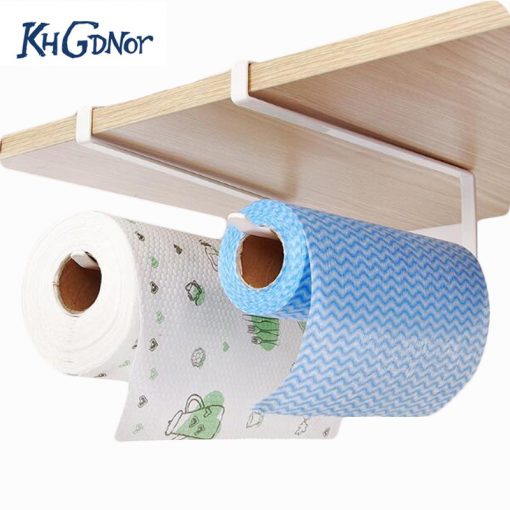KHGDNOR Iron Roll Paper Rack Kitchen Cupboard Hanging Paper Towel Holder Rack Tissue Cling Film Storage Rack