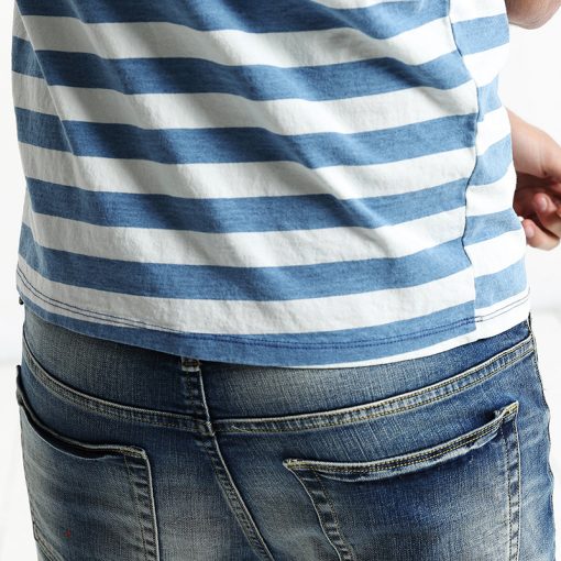 SIMWOOD New Men T shirt Fashion O-neck Short-sleeved Slim Fit Blue Striped T-SHIRT Man Top Tee Plus Size Free Shipping TD1034 4