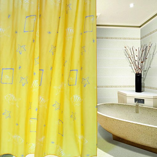 GIANTEX High Quality Polyester Yellow Shell Pattern Bathroom Waterproof Shower Curtains With 12 Hooks U0972 1