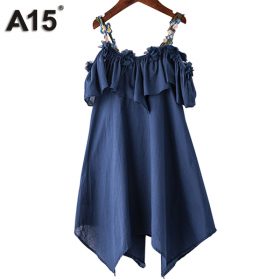 A15 Girls Dress Summer 2017 Casual Blue White Kids Dresses for Girls Off Shoulder Teenage Girl Clothing Children 8 10 12 14 Year