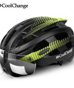 CoolChange Cycling Helmet With Light Windproof Glasses Bike Helmet MTB Insect Net Integrally Molded Men Women Bicycle Helmet