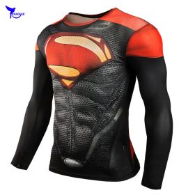 Mens Crossfit Long Sleeve Compression Shirt 3D Anime Superhero Superman Captain America T Shirt Tights Dry Fit Fitness Top Tees