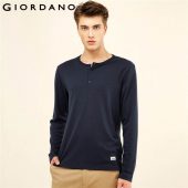 Giordano Men T-shirt Solid Henley Neck Cotton Tee Long Sleeves 2017 Autumn Style Casual Plain Tshirts Hombre I Vestiti