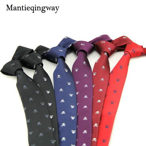 Mantieqingway Neck Ties for Men 6cm SKinny Polyester Silk Neckties Skull Print Business Neckwear Corbatas Wedding Suits Gravatas 5