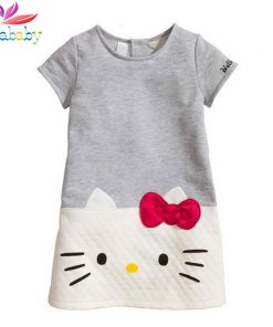 Belababy 100% Cotton Girl Dresses 2017 Children Summer Cute Cartoon Cat Printed Princess Dress Kids Beach Sundress For Girls