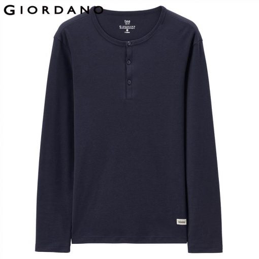 Giordano Men T-shirt Solid Henley Neck Cotton Tee Long Sleeves 2017 Autumn Style Casual Plain Tshirts Hombre I Vestiti 1