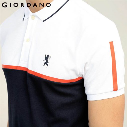 Giordano Men Polo Lion Embroidery Color Blocking Pattern Polo Shirt Short Sleeves Flat Collar Mens Top Slim Fitting Clothing 3