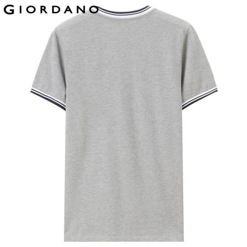 Giordano Men Tee Strips Henley Collar Short Sleeves T-shirt Solid Button Placket Tops Mens New Arrival 2