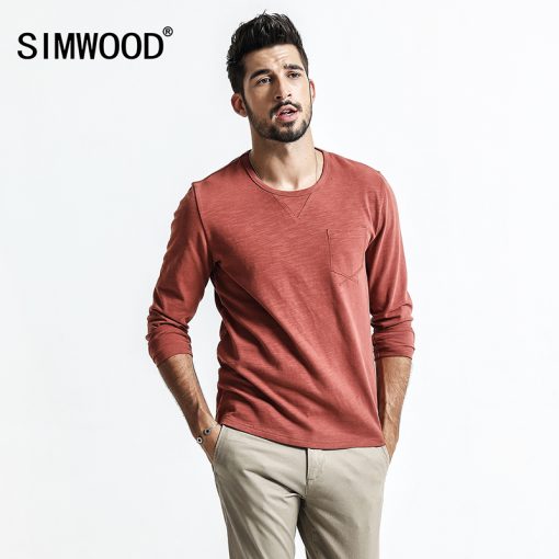 SIMWOOD Long Sleeve T Shirt Men Slim Fit 100% Cotton 2018 spring  New Fashion Causal Tops Fashion Pullovers Plus Size TC017008