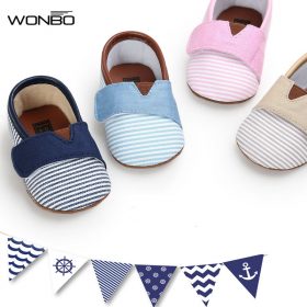 WONBO 2018 Autumn New Design Baby Shoes Gingham Cotton Hook & Loop First Walkers