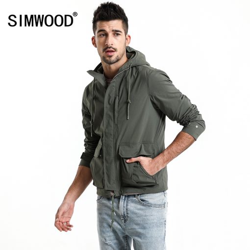 SIMWOOD 2018 Spring Jacket Men Fashion Slim Fit Casual Coats High Quality Windbreaker Plus Size Brand Hooded Jacket 180068