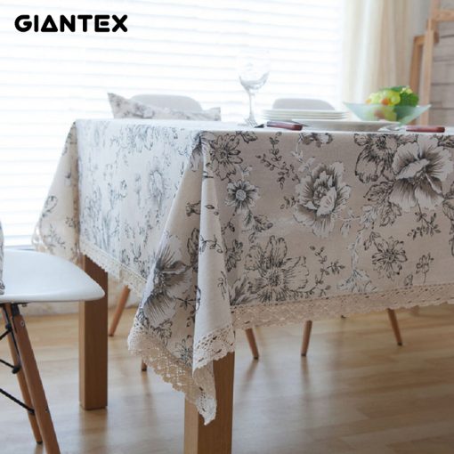 GIANTEX Retro Floral Print Decorative Table Cloth Cotton Linen Lace Tablecloth Dining Table Cover For Kitchen Home Decor U1000