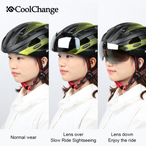 CoolChange Cycling Helmet With Light Windproof Glasses Bike Helmet MTB Insect Net Integrally Molded Men Women Bicycle Helmet 2
