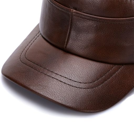[AETRENDS] 2017 New Winter Dad Hat 100% Genuine Leather Military Hats for Men Flat Cap Captain Army Sailor Caps Z-5492 5