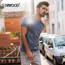 SIMWOOD New 2018 Summer T Shirts  Men 100% Pure Cotton Pocket Breton Top Casual Slim Fit High Quality Brand Clothing TD017109