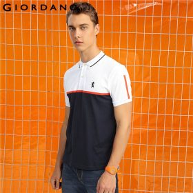Giordano Men Polo Lion Embroidery Color Blocking Pattern Polo Shirt Short Sleeves Flat Collar Mens Top Slim Fitting Clothing