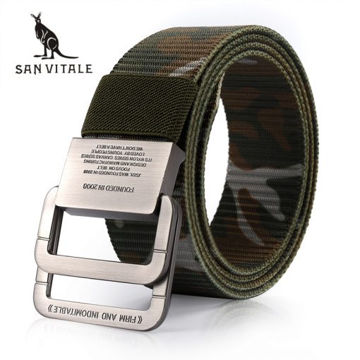 SAN VITALE Men Belt Military Equipment Outdoor Tactical Belt Man Double Ring Buckle Thicken Canvas Belts for Men Waistband Strap