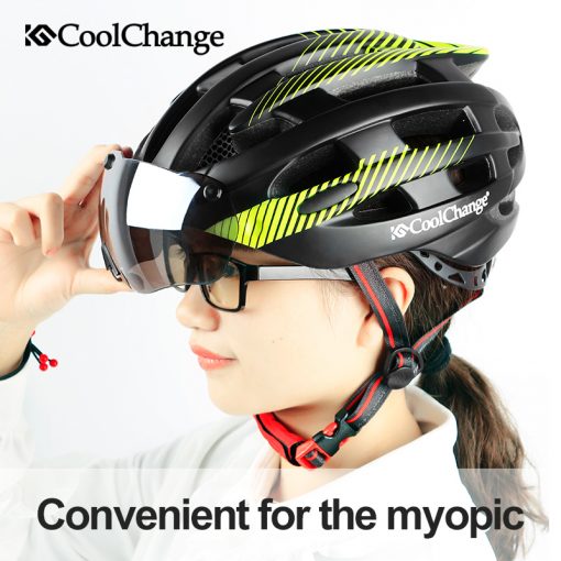 CoolChange Cycling Helmet With Light Windproof Glasses Bike Helmet MTB Insect Net Integrally Molded Men Women Bicycle Helmet 1