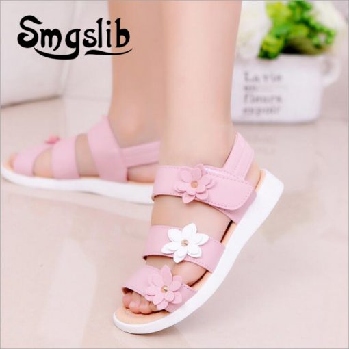 Girls shoes sandals kids leather shoes children floral calceus big flower baby Girls Flat pricness beach Shoes kids Casual shoes 3