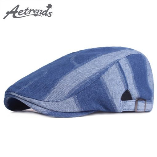 [AETRENDS] 2018 New Fashion Blue Denim Beret Hats for Men Outdoor Casual Berets Caps Z-6395