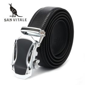 Belts Mens Belt Genuine Leather Fashion Strap Cowskin Man Slim Black Stretch Buckles For Suit Luxury Brand Ratchet Reversible