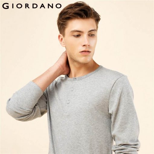 Giordano Men T-shirt Solid Henley Neck Cotton Tee Long Sleeves 2017 Autumn Style Casual Plain Tshirts Hombre I Vestiti 3