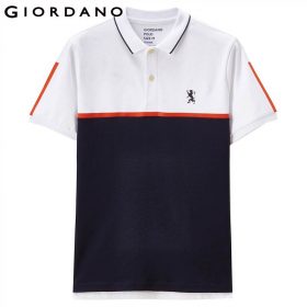 Giordano Men Polo Lion Embroidery Color Blocking Pattern Polo Shirt Short Sleeves Flat Collar Mens Top Slim Fitting Clothing 1