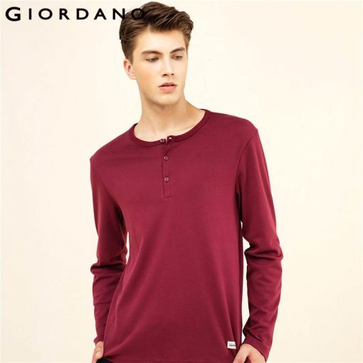 Giordano Men T-shirt Solid Henley Neck Cotton Tee Long Sleeves 2017 Autumn Style Casual Plain Tshirts Hombre I Vestiti 4