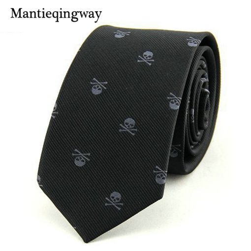 Mantieqingway Neck Ties for Men 6cm SKinny Polyester Silk Neckties Skull Print Business Neckwear Corbatas Wedding Suits Gravatas 3