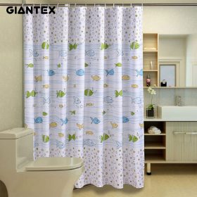 GIANTEX Fish Pattern Polyester Bathroom Waterproof Shower Curtains With Plastic Hooks U1029