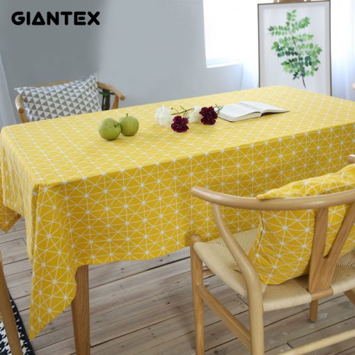 GIANTEX Yellow Chessboard Decorative Table Cloth Cotton Linen Tablecloth Dining Table Cover For Kitchen Home Decor U1100
