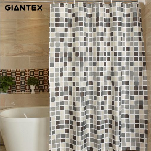 GIANTEX Plaid Polyester Bathroom Waterproof Shower Curtains With Plastic Hooks U1269