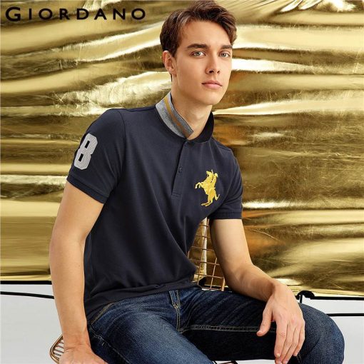 Giordano Men Pique Polo Napoleon Embroidery Polo Shirt Men Brand Man's Clothing Lycra Tshirt For Men