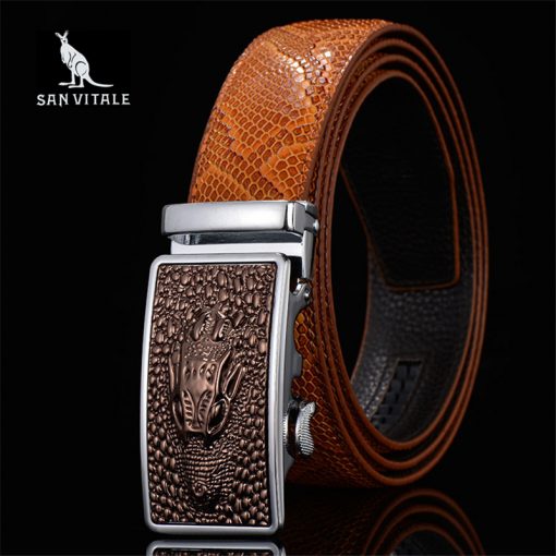 Men Belts Snake Skin Lines Luxury Famous Brand Designer High Quality Genuine Leather Straps Automatic Buckle Belt Ceinture Homme