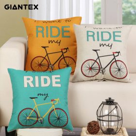 GIANTEX Bike Pattern Linen Cushion Cover Decorative Pillowcase Home Decor Sofa Throw Pillow Cover 45x45cm U1440