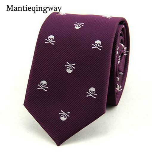 Mantieqingway Neck Ties for Men 6cm SKinny Polyester Silk Neckties Skull Print Business Neckwear Corbatas Wedding Suits Gravatas 4