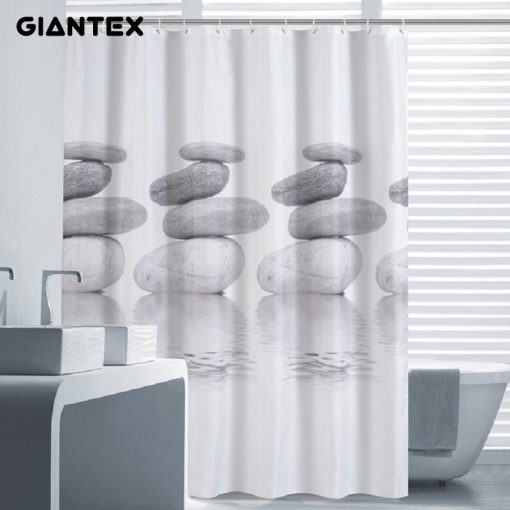 GIANTEX Gray Stone Pattern Polyester Bathroom Waterproof Shower Curtains With Plastic Hooks U1023