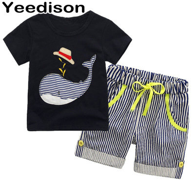 Summer Children Clothes Cartoon Kids Boy Clothing Set Kids Suit Boy Stripes Pants Shorts T Shirts for Boys Short Sleeve Tops
