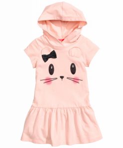 Summer Girl Dress 2018 Brand Hooded Cartoon Girls Dress Active Cartoon Cats Pattern Children Clothing 2-6 year Kids Dress