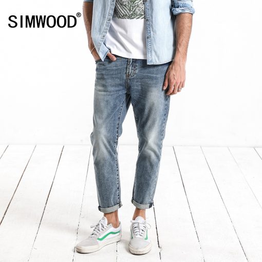 SIMWOOD 2018 Spring  Summer New Dark Wash Ankle-Length Jeans Men Slim Fit Vintage Basic Blue High Quality Brand Clothing 180057