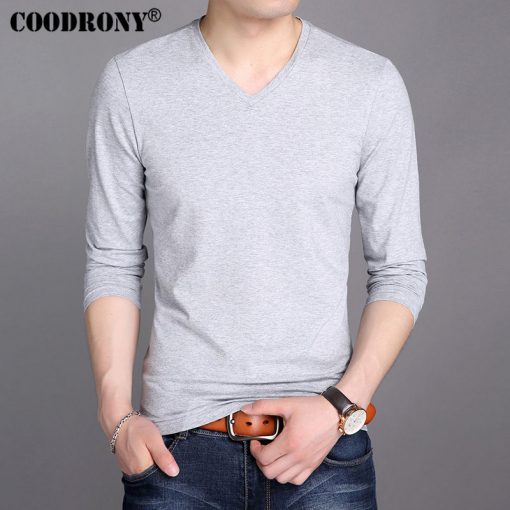 COODRONY 100% Cotton T Shirt Men 2017 Spring Autumn New Long Sleeve T-Shirt Men Classic All-match Solid Color V-Neck T-Shirts 18 5