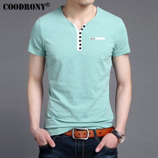 COODRONY 2017 Summer New Arrival Fashion Button Henry Collar Tee Shirts Short Sleeve T-Shirt Men Pure Cotton T Shirt Homme S7613 3