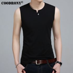 COODRONY Slim Fit Tank Top Men Sleeveless T Shirt Men 2017 Spring Summer New Arrival Cotton T-Shirts Button Henry Collar T S7652 2