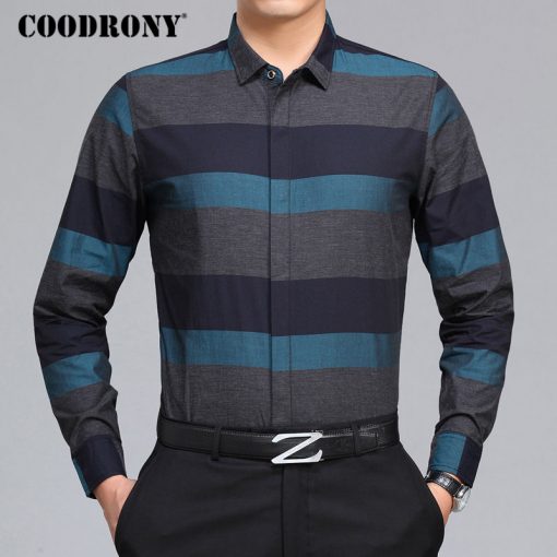 COODRONY Shirt Men 2018 Spring Summer New Arrival Casual Cotton Shirts Striped Camisa Masculina Plus سایز 4XL Chemise Homme 8702 3