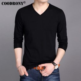 COODRONY 100% Cotton T Shirt Men 2017 Spring Autumn New Long Sleeve T-Shirt Men Classic All-match Solid Color V-Neck T-Shirts 18