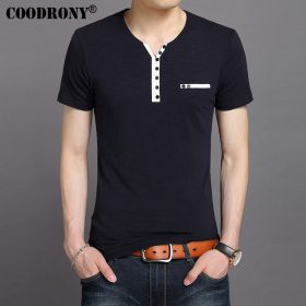 COODRONY 2017 Summer New Arrival Fashion Button Henry Collar Tee Shirts Short Sleeve T-Shirt Men Pure Cotton T Shirt Homme S7613 4