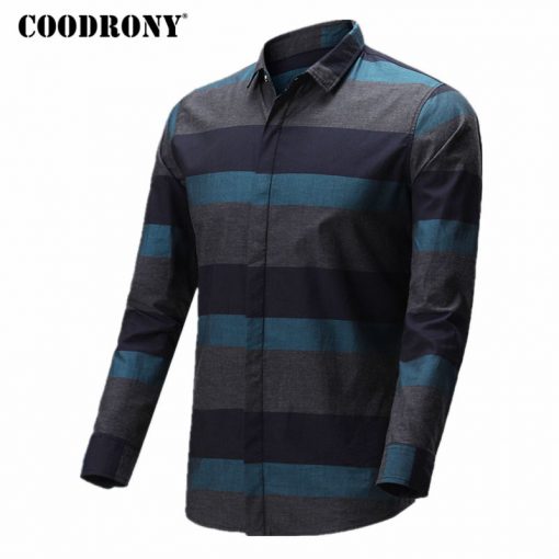 COODRONY Shirt Men 2018 Spring Summer New Arrival Casual Cotton Shirts Striped Camisa Masculina Plus سایز 4XL Chemise Homme 8702